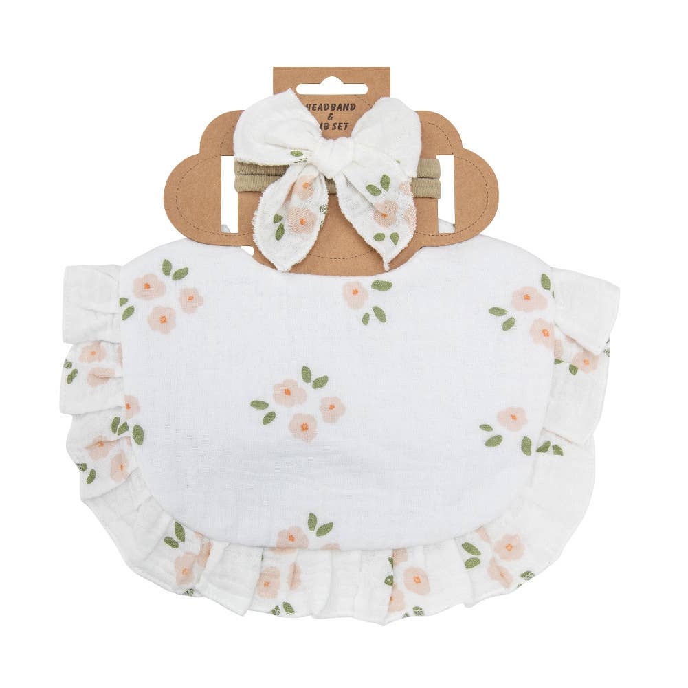 Little Trendy - Vente Bavoir - bébés - Ensembles de bavoirs et de bandeaux en dentelle à volants en coton floral pour bébé0