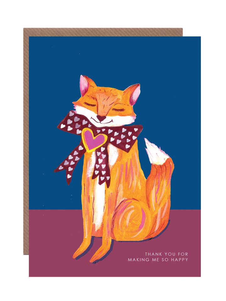 'Fuchs mit Herzschleife' Grußkarte für den Großhandel von Hutch Cassidy