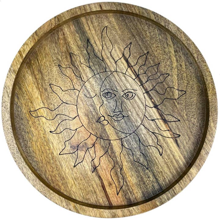 Rock Paradise - Wholesale Decorative Tray - Sun and Moon Wood Crystal Tray - Mango Wood 2 Sizes4