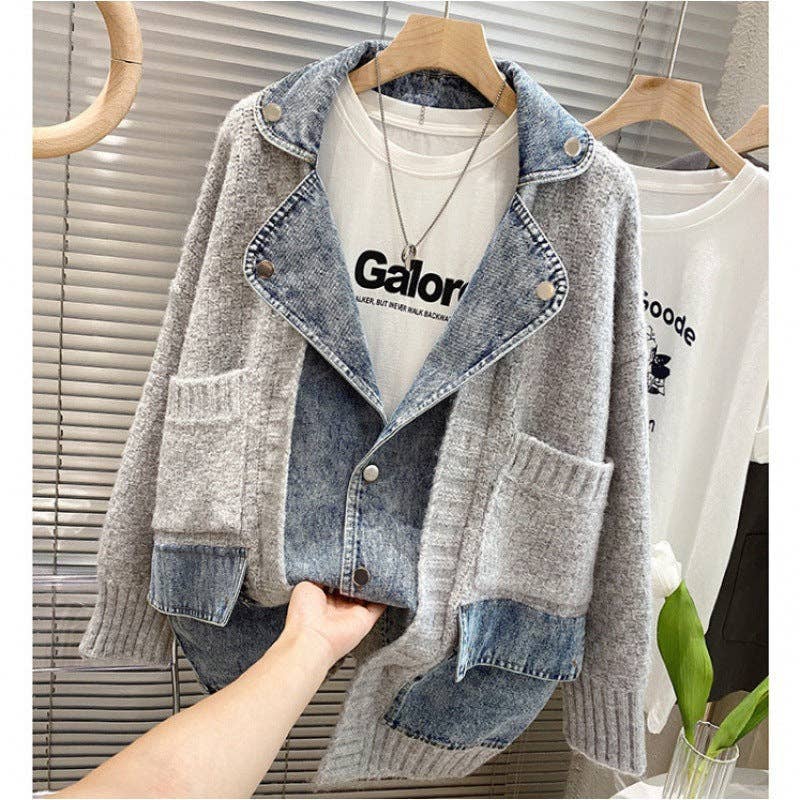 SALINA TRADING INC - Wholesale Denim Jacket - Women's - Women Fashion Distinctive Stitching Knitted Denim Jacket1