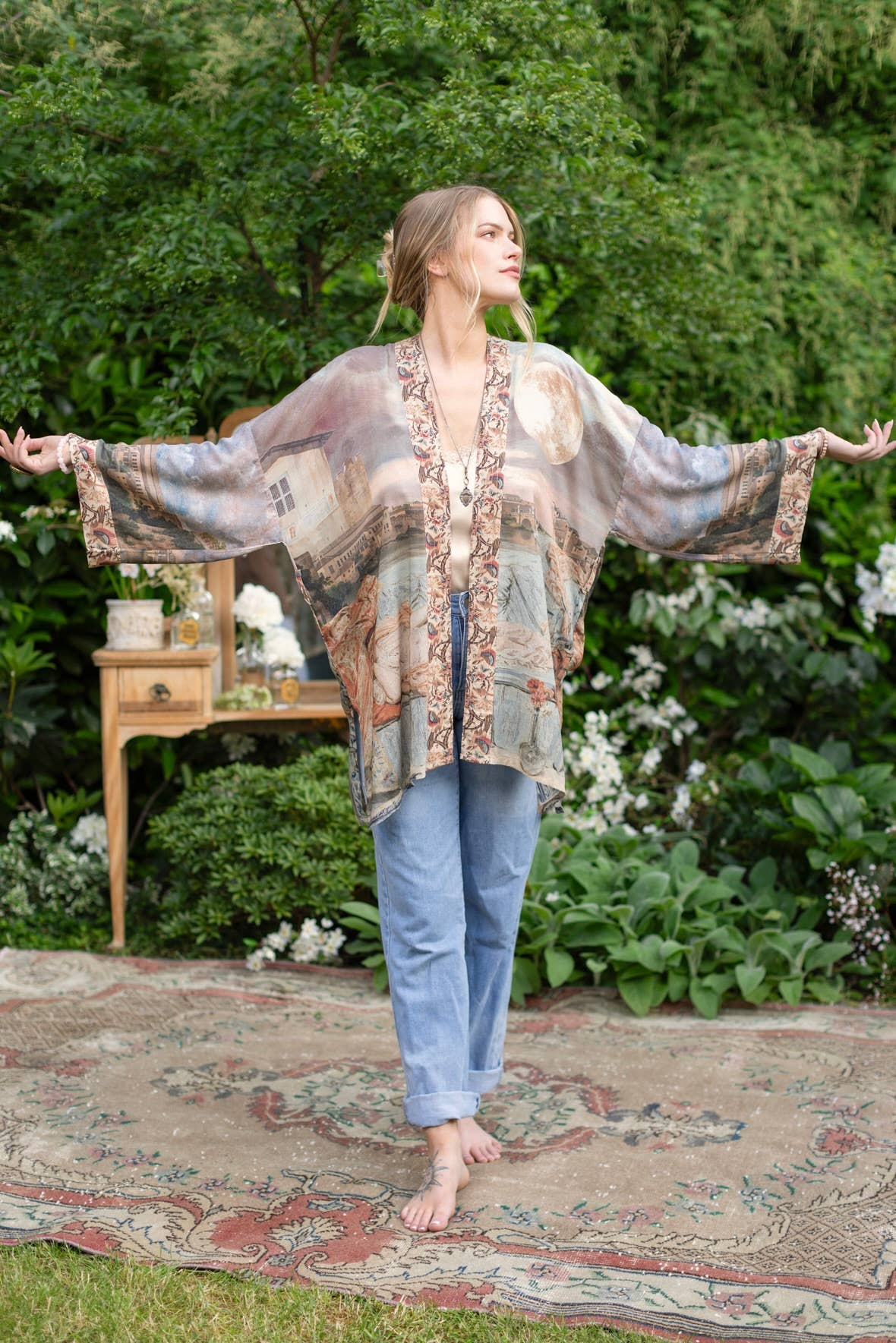 Market of Stars (USA) - Wholesale Kimono - Women's - Imaginarium Matinée Duster Kimono w/ Moon mid-length