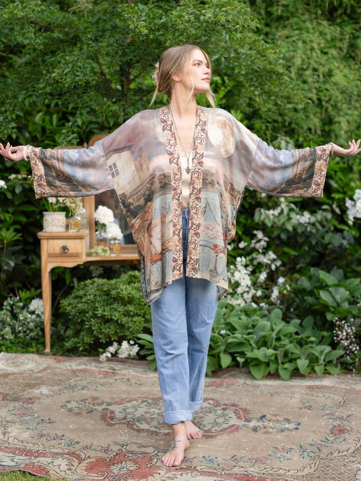Market of Stars - Wholesale Kimono - Women's - Imaginarium Matinée Duster Kimono w/ Moon mid-length