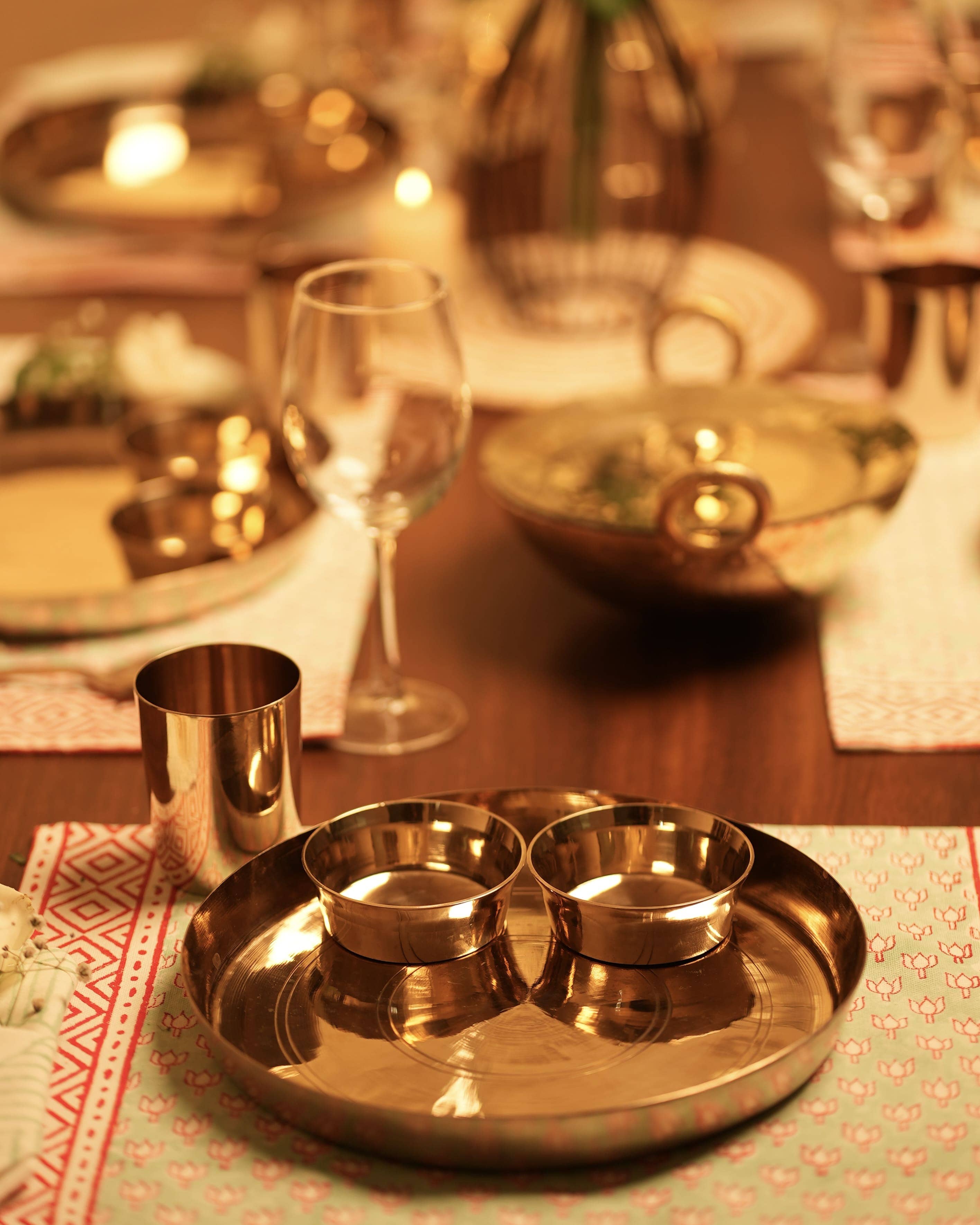 P-TAL - Wholesale Serving Plate - Bronze (Kansa) high hipped plate (Thaali) Set 11" - 5 pieces (1 Thaali, 2 bowls, 1 glass, 1 spoon)9