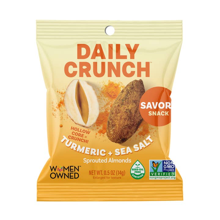 Turmeric + Sea Salt Almonds, 0.5oz Mini Bag for wholesale by Daily Crunch