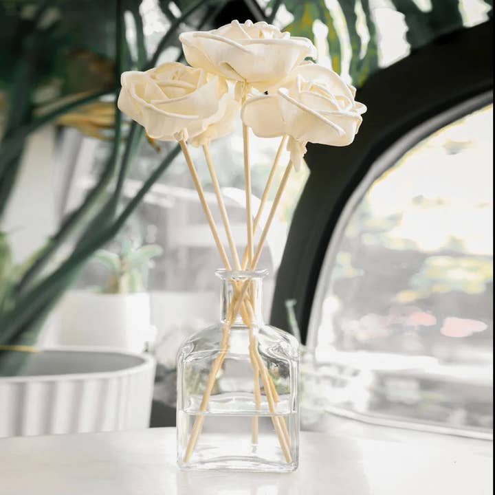 Bloom & Bowery - Wholesale Reed Diffuser - 5 Sola Wood Rose Flowers on Diffuser Reed Stem3