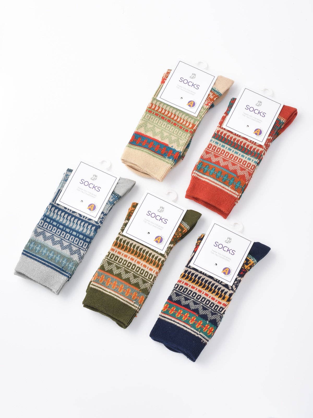 Funkyrel® Atzbranding Limited - Wholesale Socks - Women's - Rufia - Vintage Geometric Pattern Women's Mid-Calf Socks14