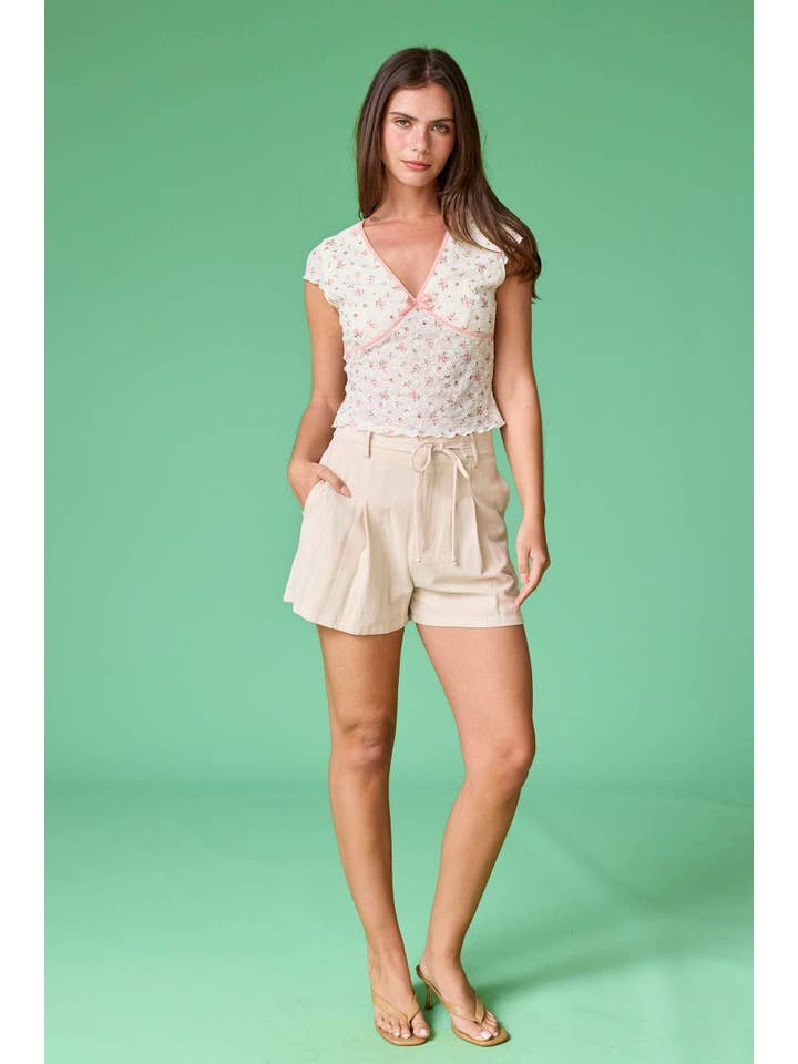Pink PT18101-1 - Emily V-Neck Mesh Top Floral for wholesale on Faire
