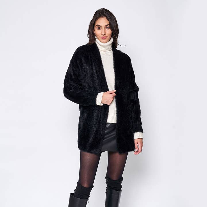 Fuzzy Open Front Knitted Cardigan for wholesale by Fashion City