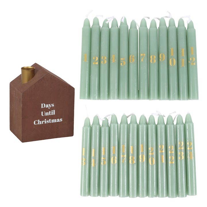 Something Different Wholesale - Wholesale Tapered Candle/Candlestick - Set of 24 Mini Christmas Advent Candles with Holder1