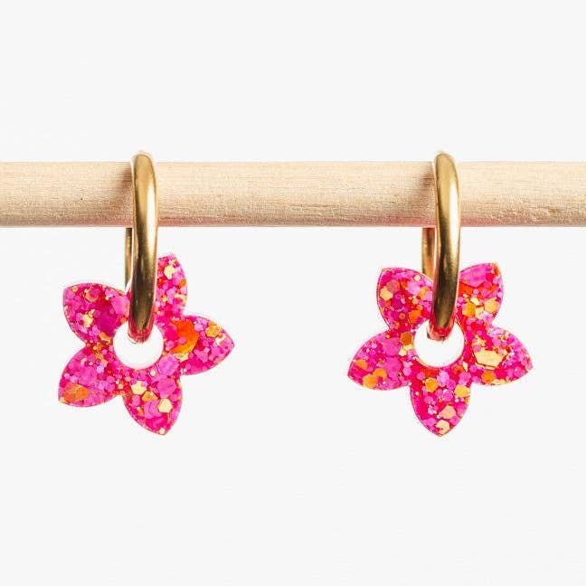 Mini Tiaré Fuchsia Oranje Creolen voor wholesale door Les Nicolettes