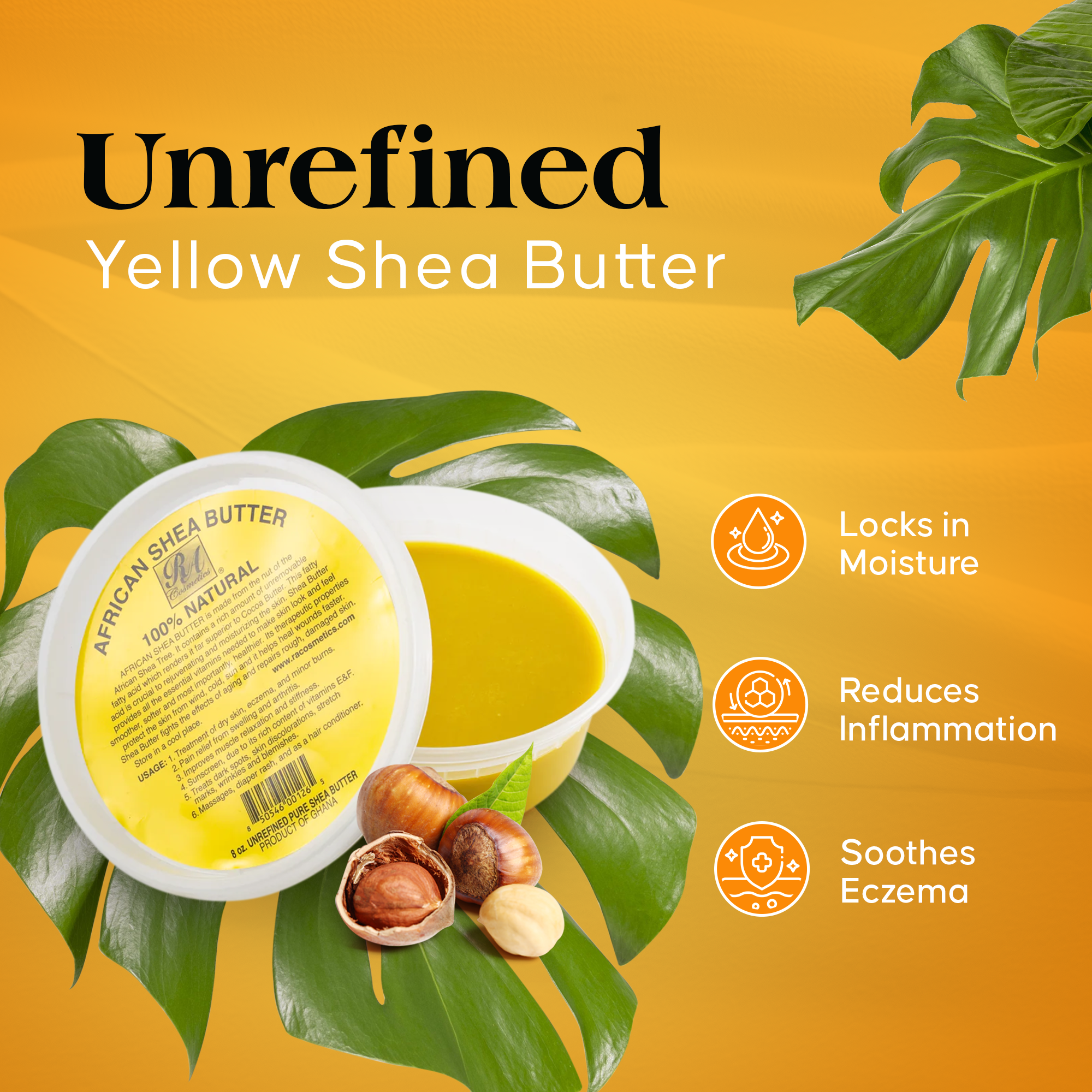 RA Cosmetics - Wholesale Body Balm/Butter - 100% African Shea Butter, Yellow Solid - 8oz3