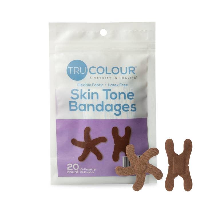 TruColour Skin Tone Fingertip & Knuckle Bandages: Dark Brown Single Bag (20-Count, Purple Bag) for wholesale by TruColour