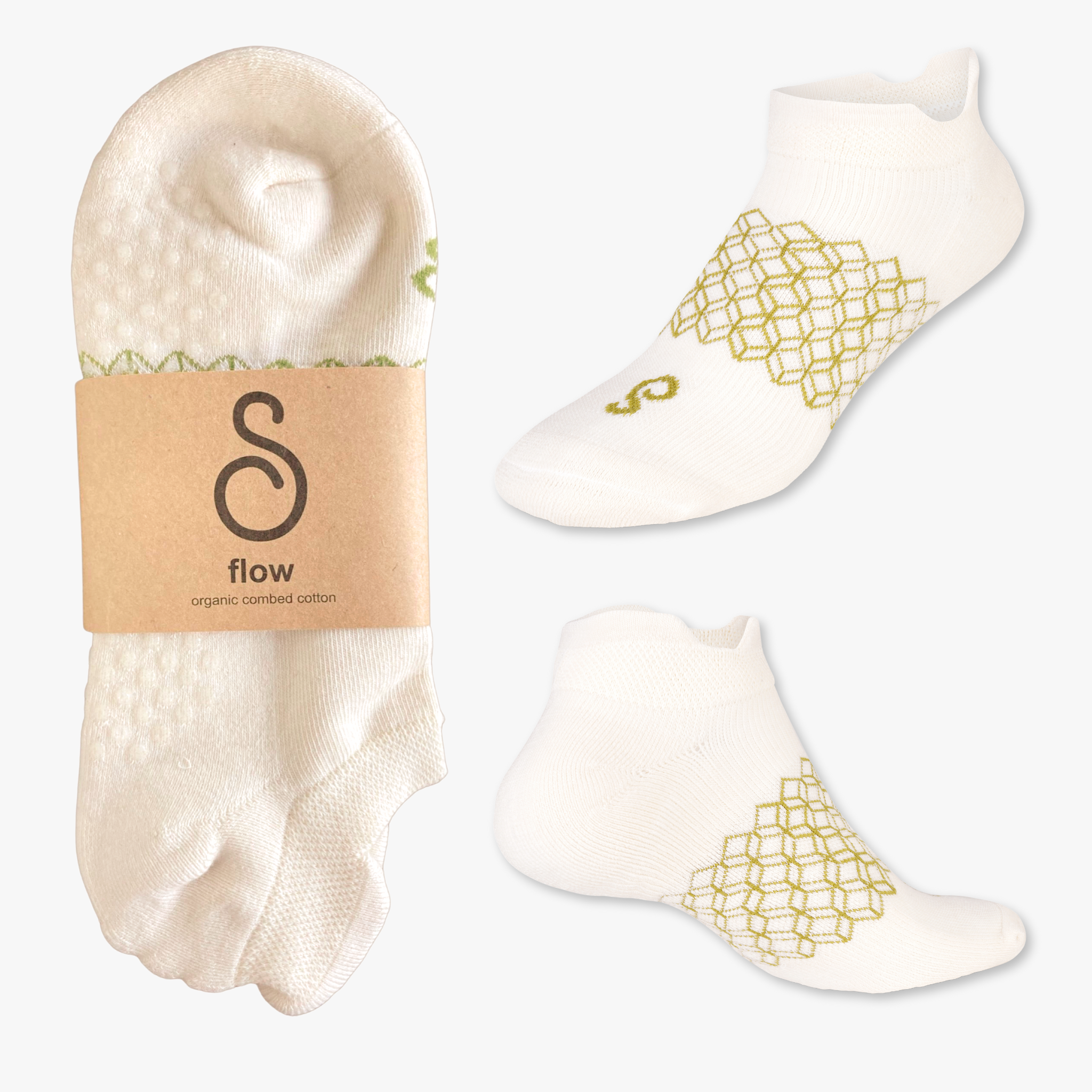 Off White Pilates Grip Socks (Ankle) by hipSwan | GOTS Organic Cotton for wholesale on Faire0