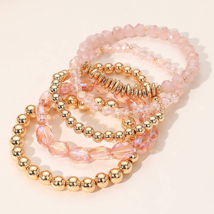 Sensibling Corp. - Venta al por mayor Juegos de joyas - Pulseras elásticas multicapa con cuentas facetadas de bola de metal de 5 piezas14