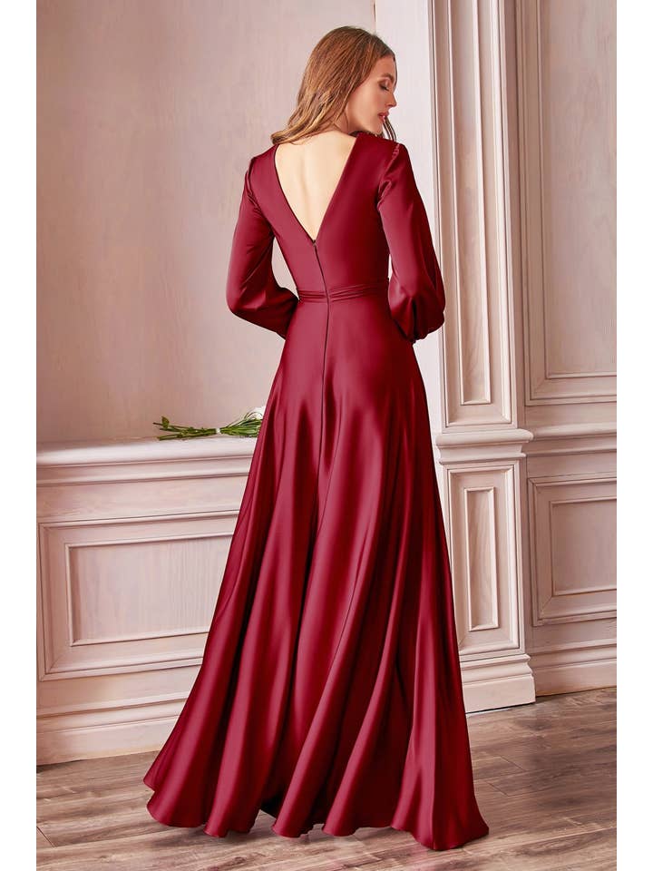 Ladivine by Cinderella Divine - Wholesale Gown - Women's - Long Sleeve Satin Dress