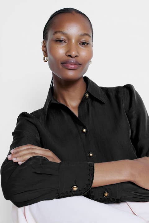 Naked Zebra - Wholesale Blouse - Women's - Blanket-stitch Cuff Button Up Cropped Blouse5