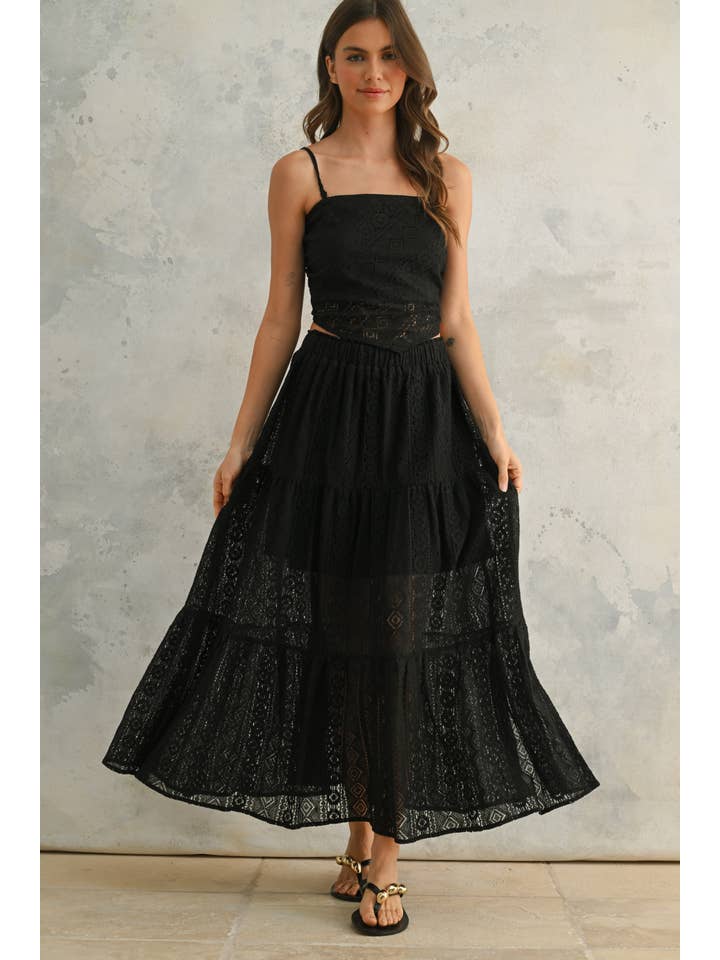 Black S5589ST CROCHET LACE TIERED SKIRT for wholesale on Faire3