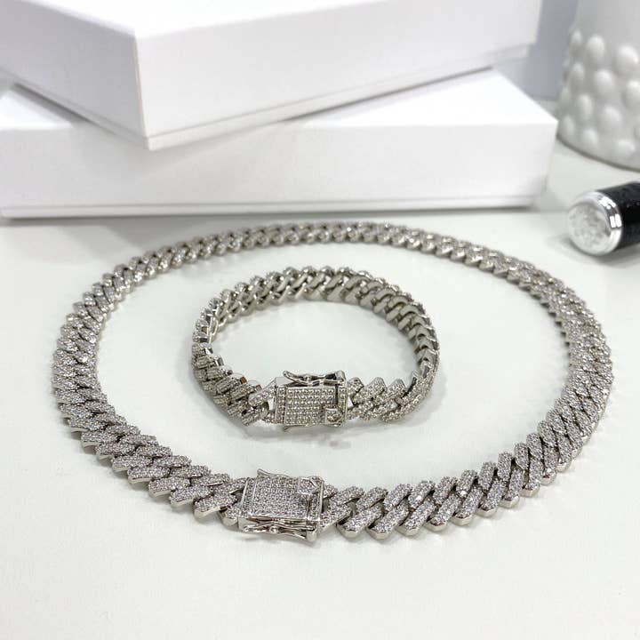 Silver Filled Iced CUBAN LINK Chain or Bracelet for wholesale by Luxus Accessories
