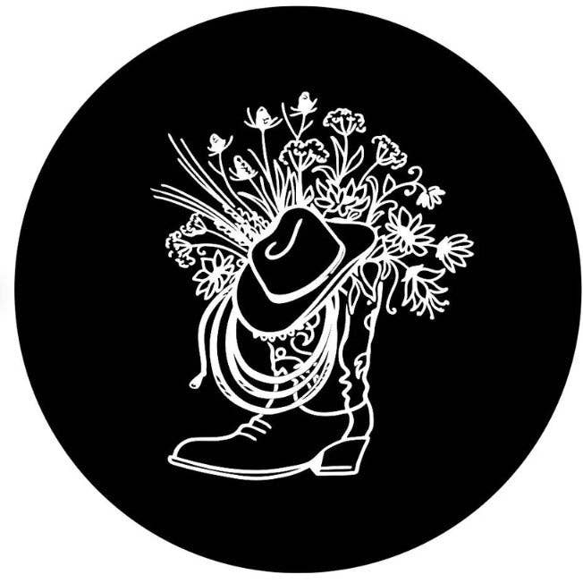 Cowboy Boot With Hat & Flowers Spare Tire Cover for wholesale by Dirty Acres