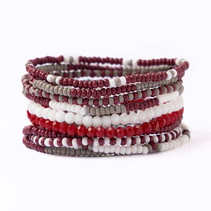INK + ALLOY - Wholesale Beaded Bracelet - Game Day Beaded 10 Strand Stretch Bracelet Set Maroon + White Wholesale0