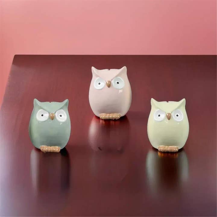 Young's - Wholesale Money/Piggy Bank - Ceramic Owl Coin Bank, 3 Ast. (SKU#: 14011)