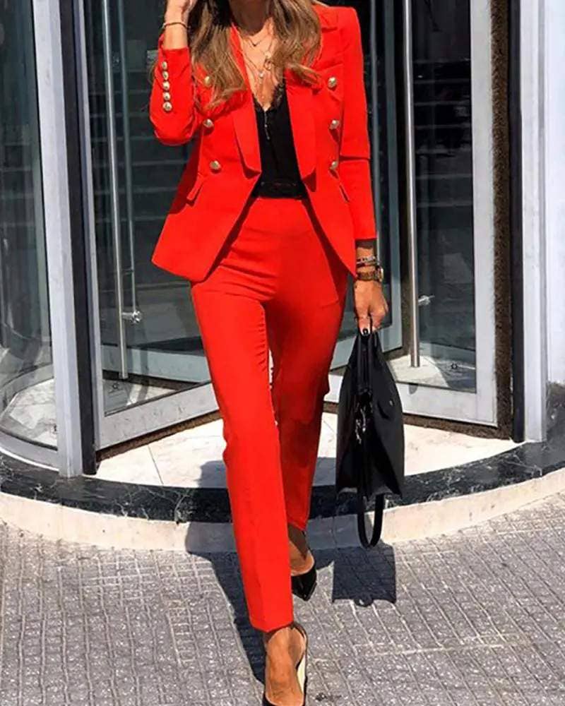 Fashion Combination - Wholesale Top & Skirt Set - Women's - shawl collar double breasted blazer pants set0