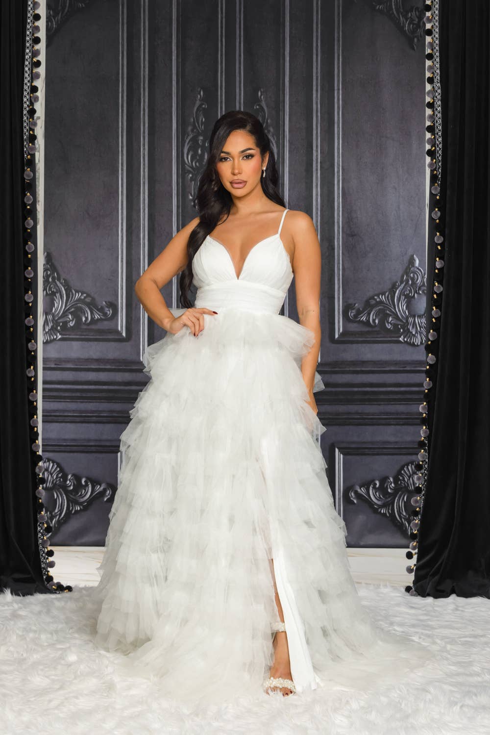 RICARICA INC. – wholesale Gown – Women's – 9486-SOLID COLOR TULLE MAXI DRESS WITH RUFFLED SKIRT5