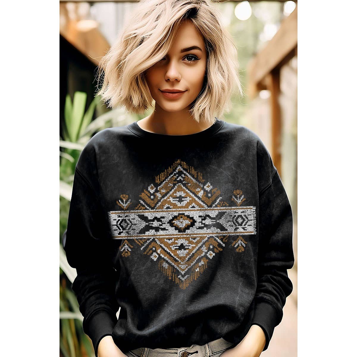HRTandLUV - Wholesale Sweatshirt - Women's - VINTAGE AZTEC MINERAL GRAPHIC SWEATWHIRTS1