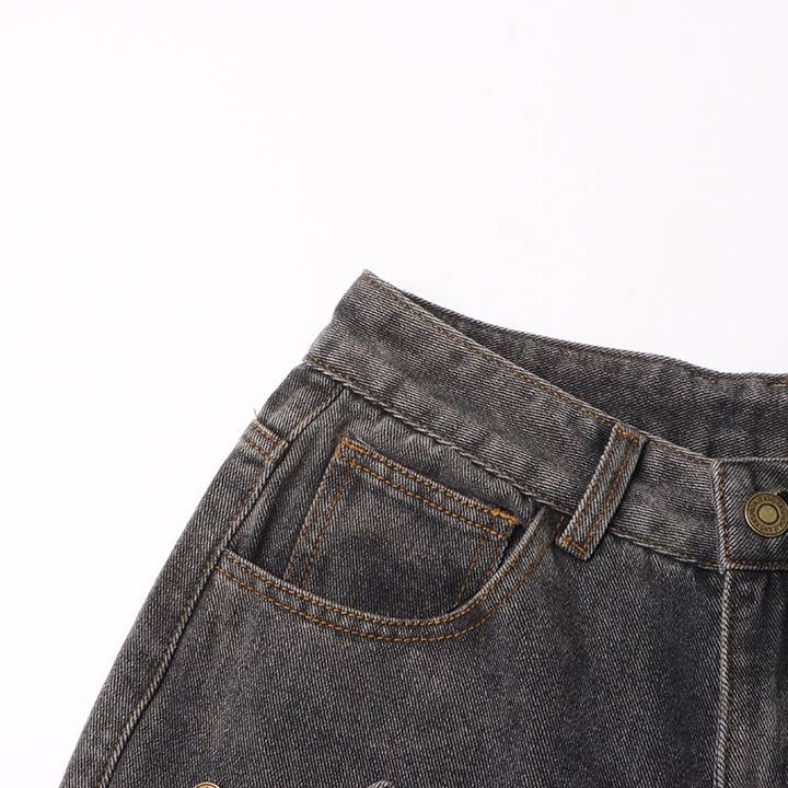Grigio Jeans invecchiati a vita alta alla moda JP015Y - Stile retrò in vendita all'ingrosso su Faire7