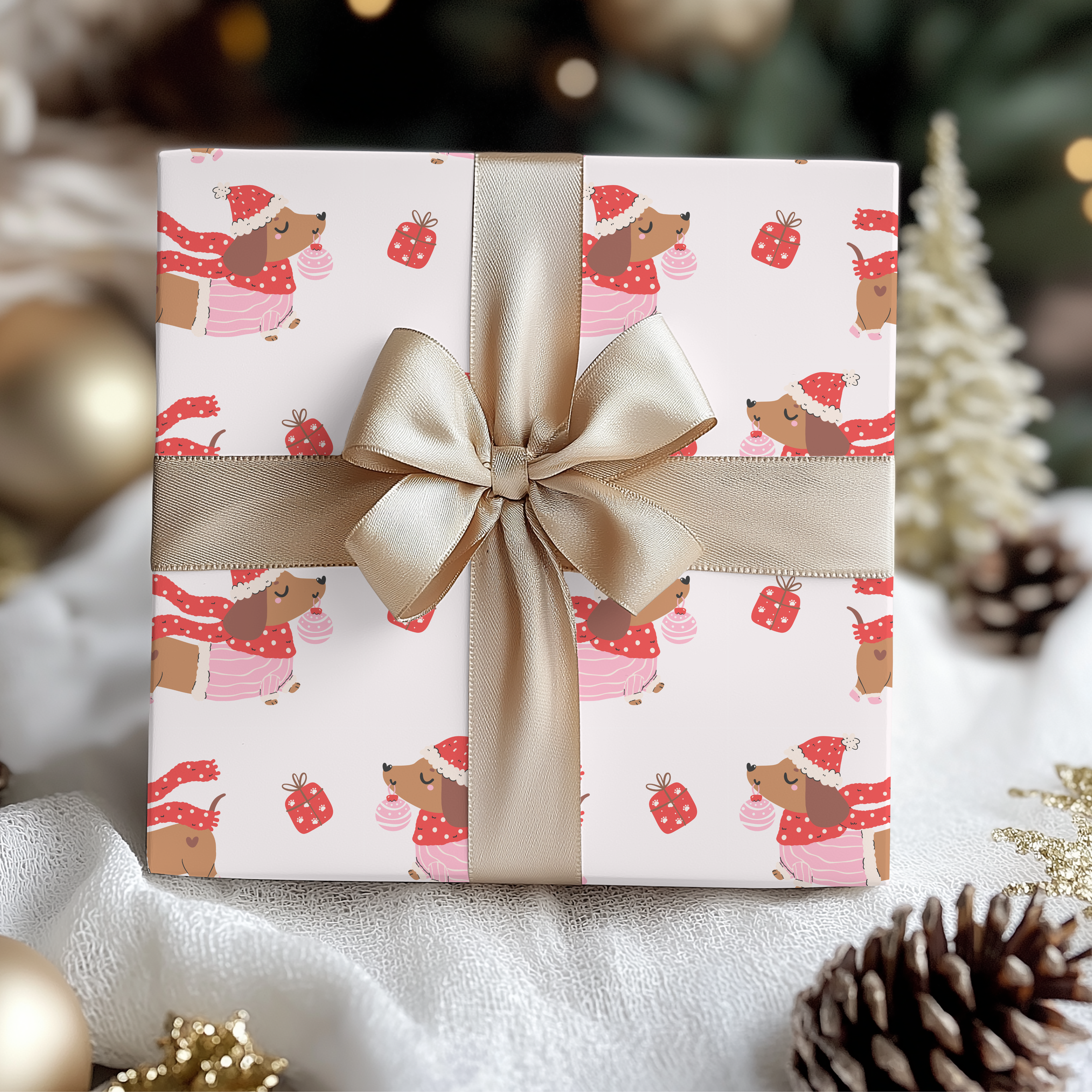 Lokipawz - Wholesale Flat Wrap - Dachshund Through the Snow – Cozy Pup Christmas Wrapping Paper12