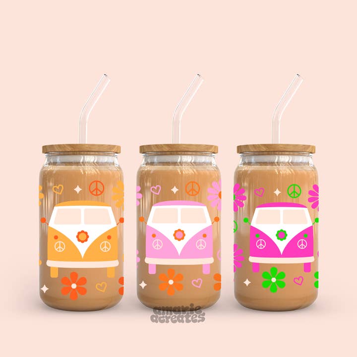 Hippie Van Glass Cup for wholesale by amarieacreates