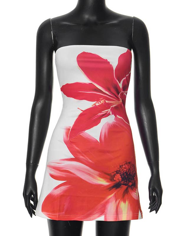 HIDDENBRAND - Wholesale Dress - Women's - Visual Hibiscus Floral Bandeau sleeveless mini tube dress
