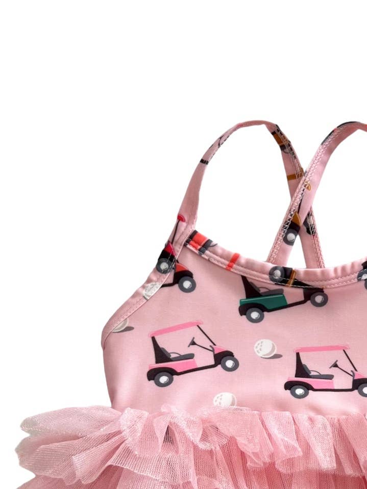 SIIX Collection - Wholesale One Piece Swimsuit - Kids - Pink Golf Cart / Ariel Tutu Swimsuit / UPF 50+ (Baby - Kids)