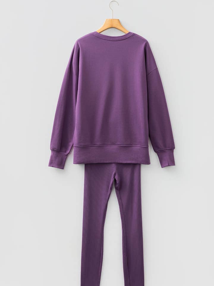 FULL TIME PURCHASE - Wholesale Lounge Set - Women's - Solid Color Oversize Slit Sweatshirt Ribbed Leggings 2pcsSet7