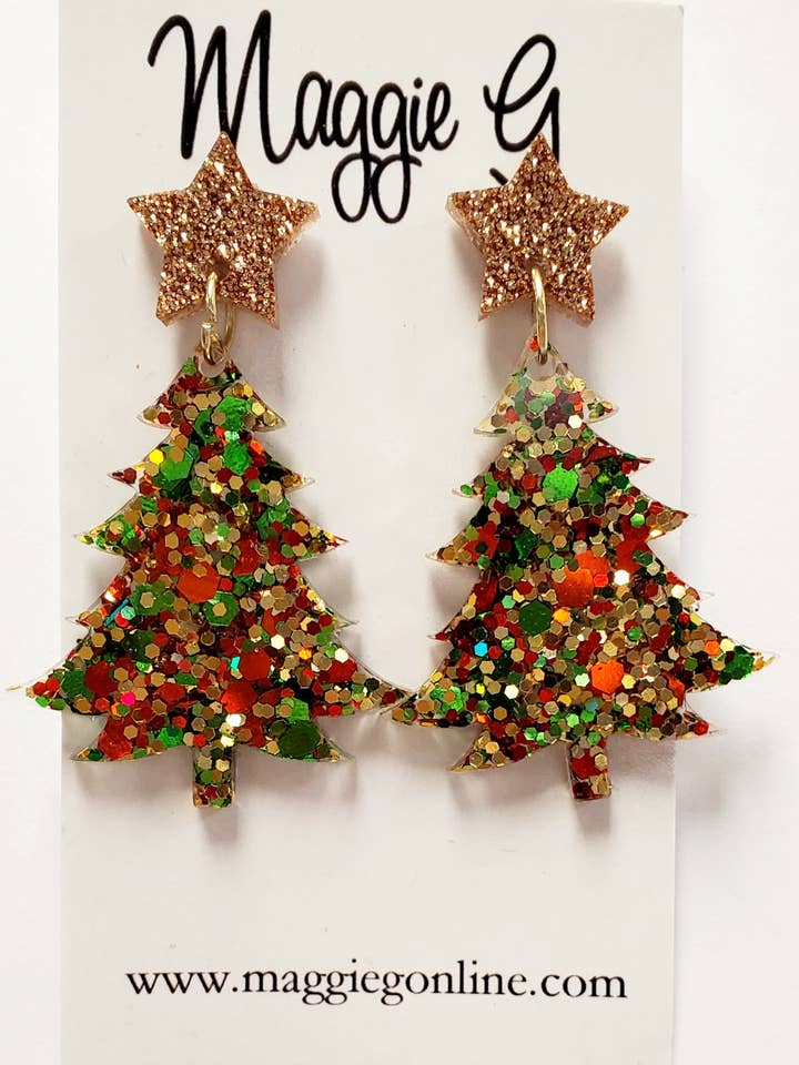 Christmas Tree Multi Resin Earrings for wholesale by Maggie G