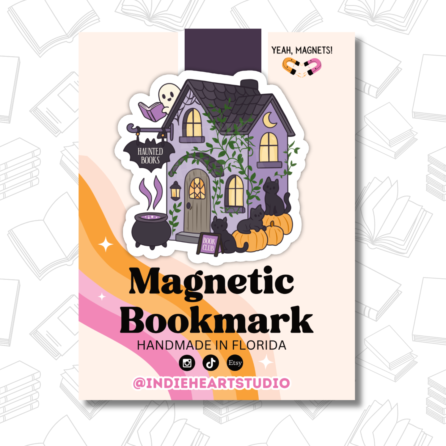 Indie Heart Studio - Wholesale Bookmark - Magnetic Bookmark – Spooky Haunted Bookshop Design1