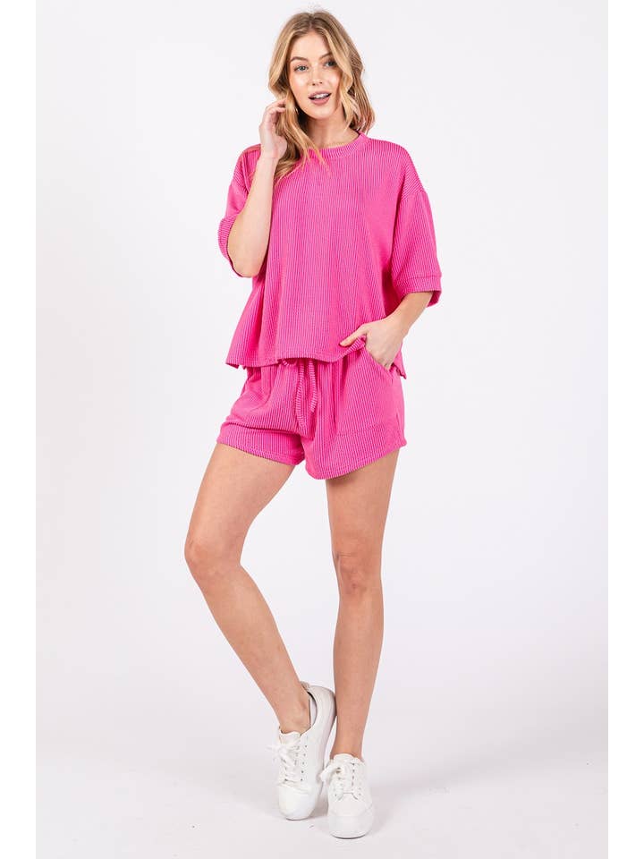 Sewn and Seen - Wholesale Lounge Set - Women's - RIBBED ROUND NECK TOP AND SHORTS SET72