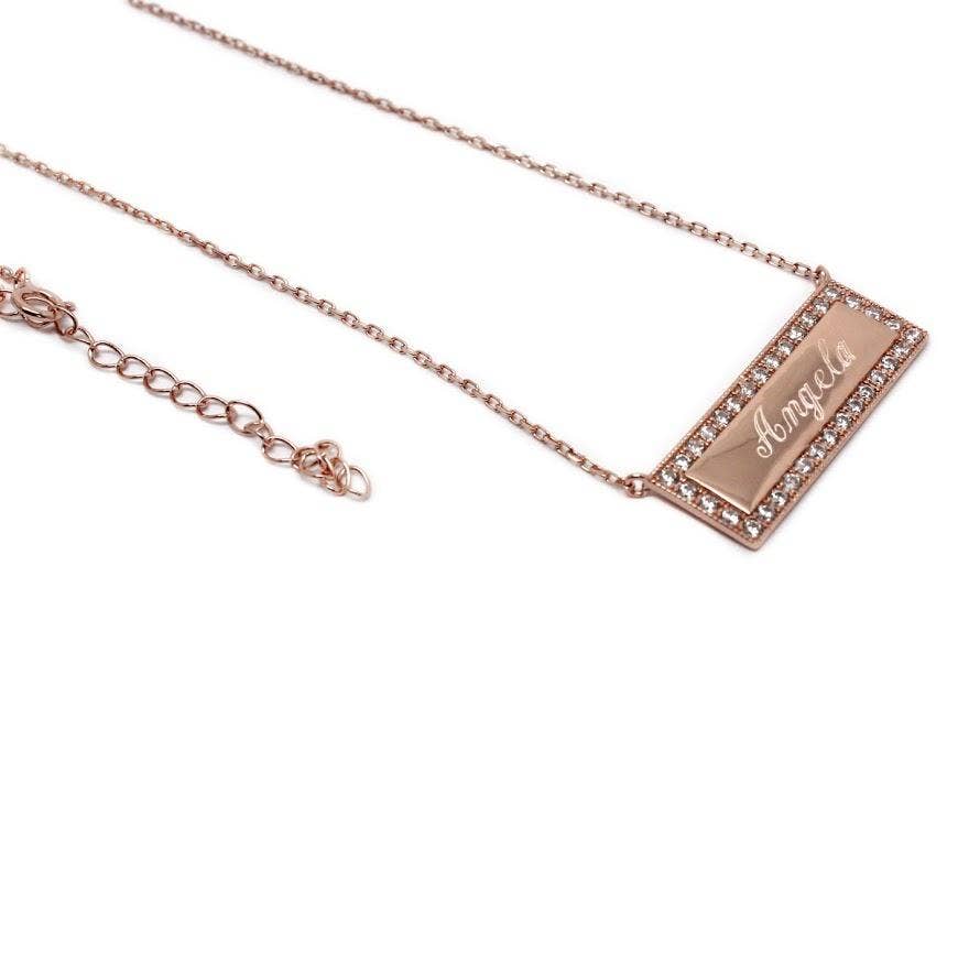 Atlanta Jewelers Supply - Vendita all'ingrosso Collana con ciondolo/pendaglio - Collana con barra in zirconia cubica incisa in argento sterling2