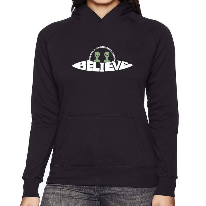 Believe UFO - Women's Word Art Hooded Sweatshirt for wholesale by LA Pop Art
