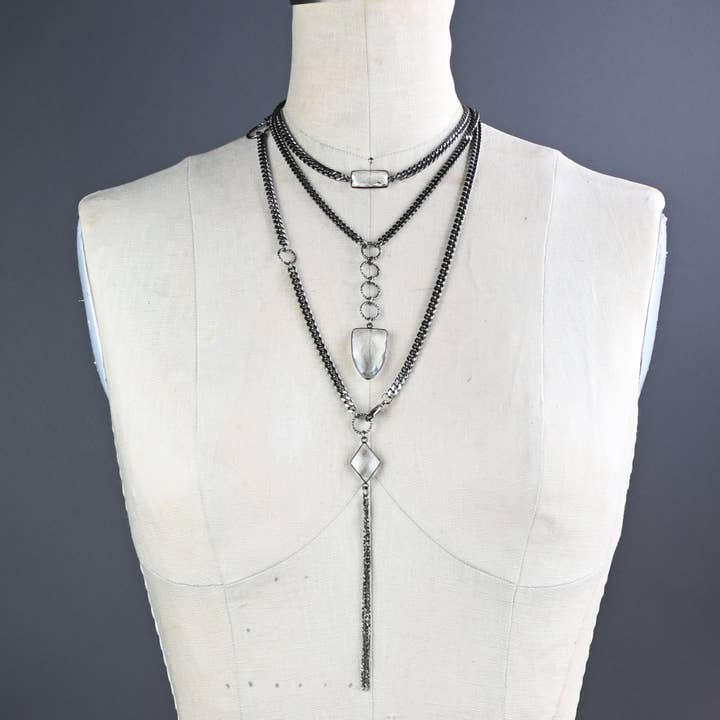 KBD Studio - Wholesale Pendant/Charm Necklace - Sleek Stone Collar Gunmetal Necklace
