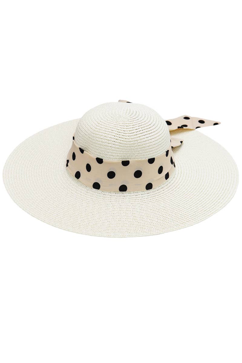Cap Zone - Wholesale Straw Hat - Women's - Polka Dot Ribbon Tight Weave Straw Floppy Sun Hat2