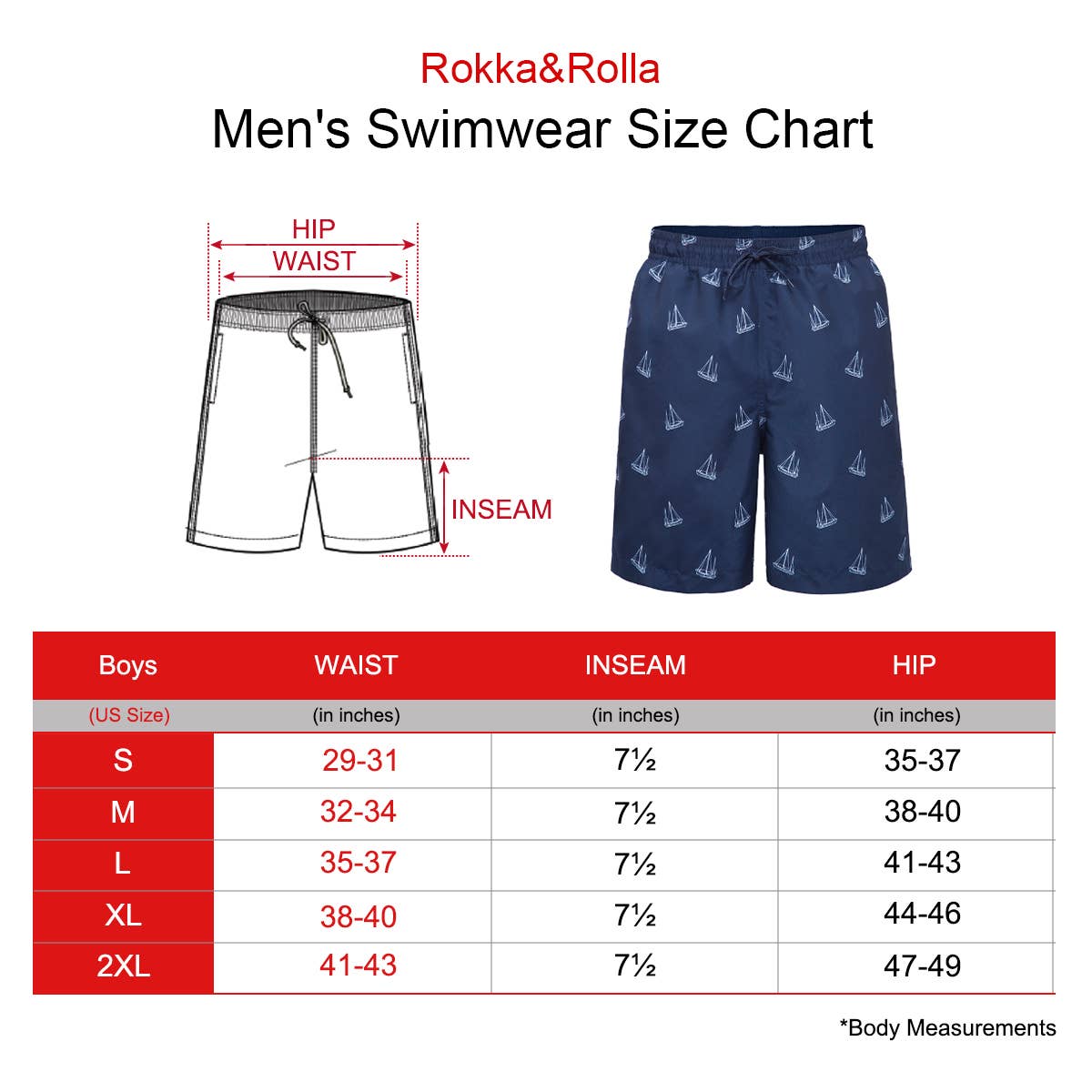 Rokka & Rolla - Wholesale Swim Shorts - Men's - Men's 7.5'' Swim Trunks Beach Shorts Quick Dry Swimwear4