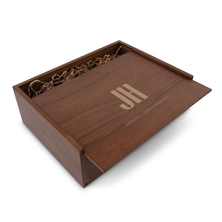 Weddingstar Inc. - Wholesale Gift Box - Wood Gift Box w/ Sliding Lid - Sans Serif Monogram2