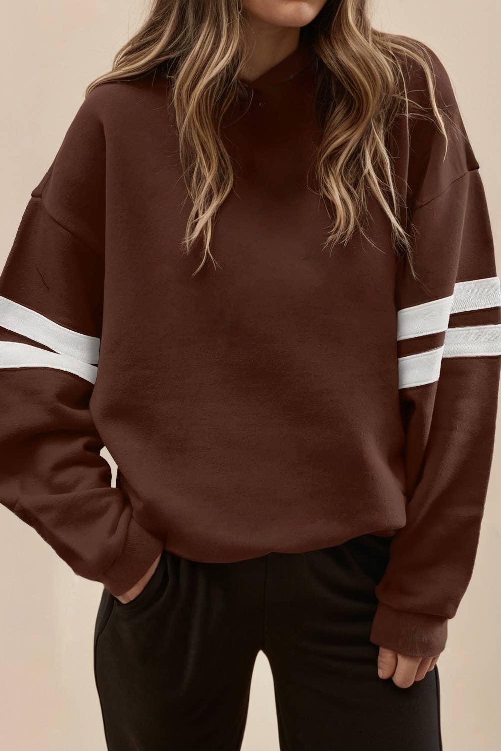 LA Society - Wholesale Sweatshirt - Women's - Striped Detail Drop Shoulder Oversized Boyfriend sweatshirt10