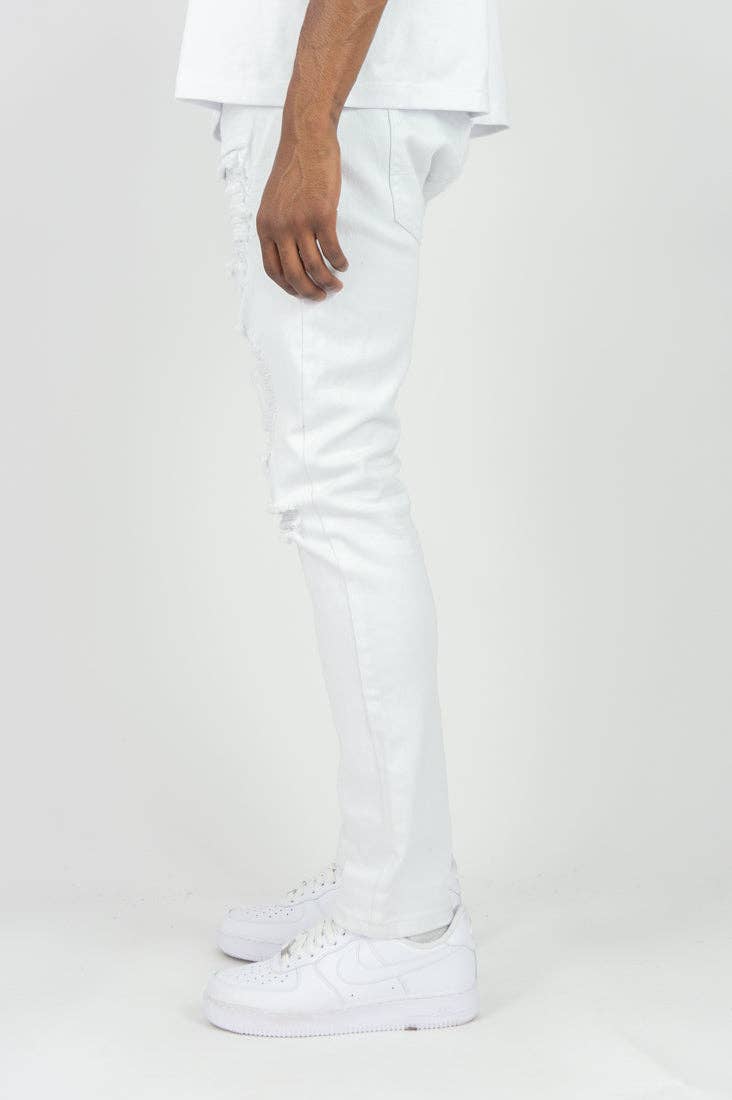 Blanc Pantalon skinny déchiré en sergé de couleur 620 - Blanc en vente sur Faire2