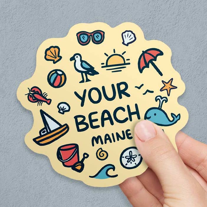 Maine Beach Doodles Icons Name Drop Die Cut Vinyl Sticker for wholesale by RetroPlanet