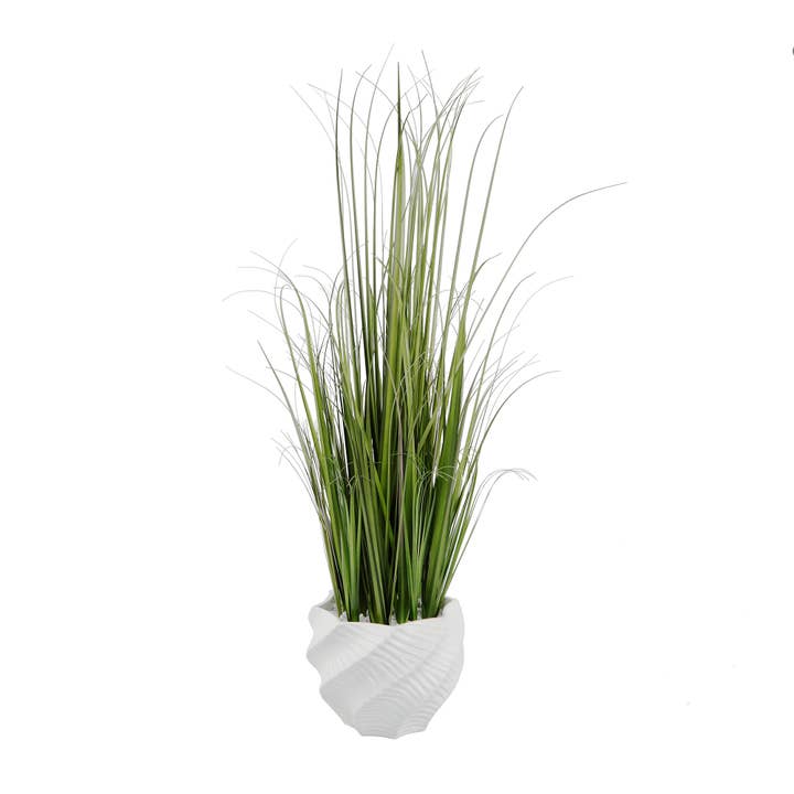 Plante en faux gazon de 38" dans un pot sculptural texturé blanc pour la vente par Flora Bunda Inc