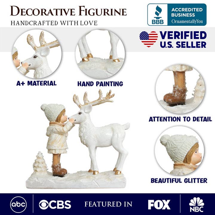 OrnamentallyYou - Wholesale Decorative figurine - Charming Deer and Little Girl Figurine, Vintage Christmas1