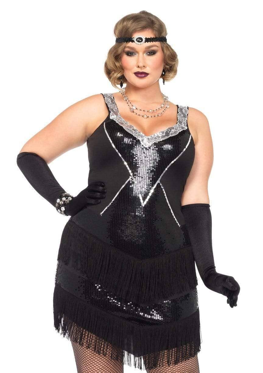 Black Silver Plus Glamour Flapper Costume for wholesale on Faire0