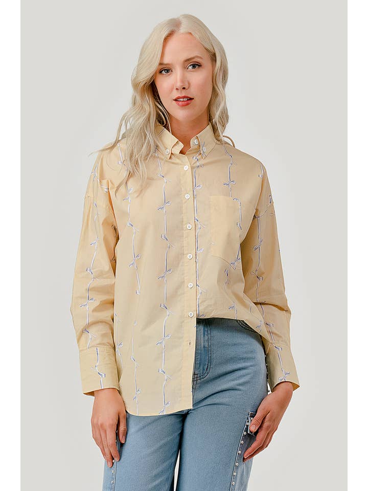 GeeGee x Lovelo - Wholesale Button Down Shirt - Women's - Ribbon Stripe Pattern Button-Up Shirt, OT50918
